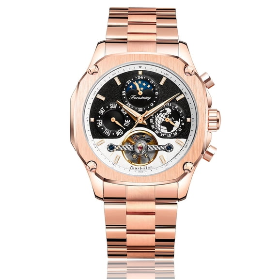Men's Fashion Mechanical Watch Stainless Steel Hollow Tourbillon Calendar Waterproof Multifunctional Sports Luminous Fully Automatic Mechanical Watch