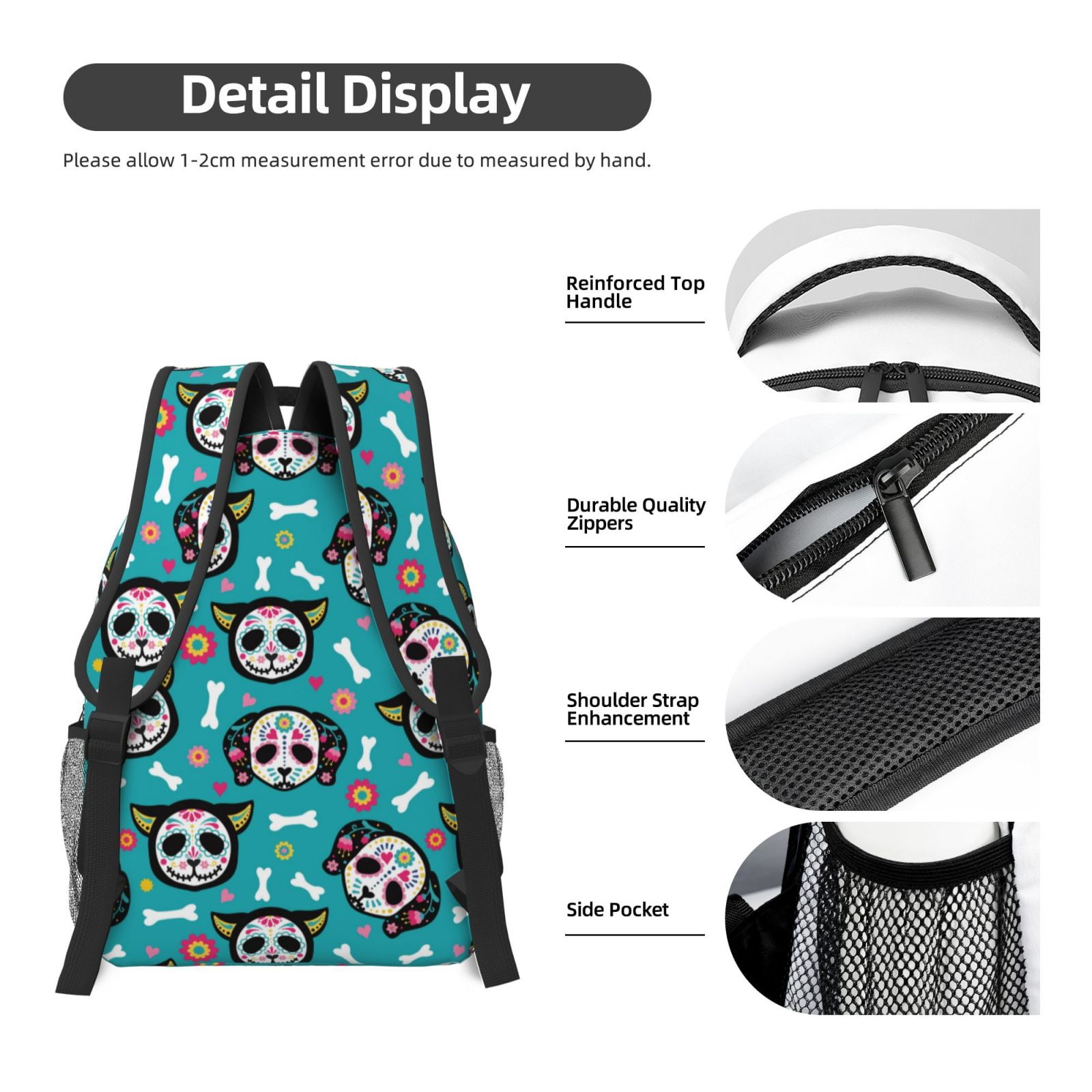 Xecao Skull Cat Travel Backpack: A spacious, stylish computer backpack ideal for men and women, perfect for college, school, or daily travels