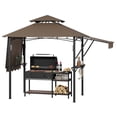thumbnail image 6 of Kicctian 8x5 ft Heavy Duty Grill Gazebo for Outdoor BBQ, Double-Tier Steel Patio Shelter with Adjustable Dual Side Awnings, 2 Utility Shelves, Hooks and 4 LED Lights, for Backyard, Camping, Brown, 6 of 8