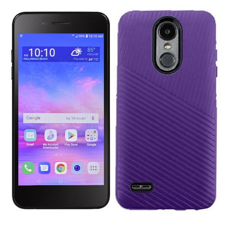 LG Rebel 4 Case, Phone Case for Straight Talk LG Rebel 4 Prepaid Smartphone, Matte Embossed Industrial Lines Hybrid Case (Purple)