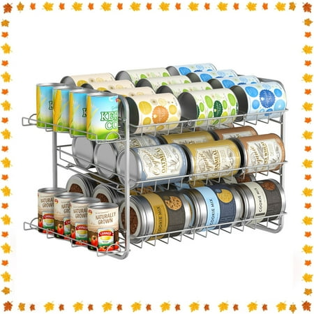 

Auledio 3 Tier Can Rack Stackable Pantry Organizer Holds up to 42 Cans for Kitchen Counter-top in Silver