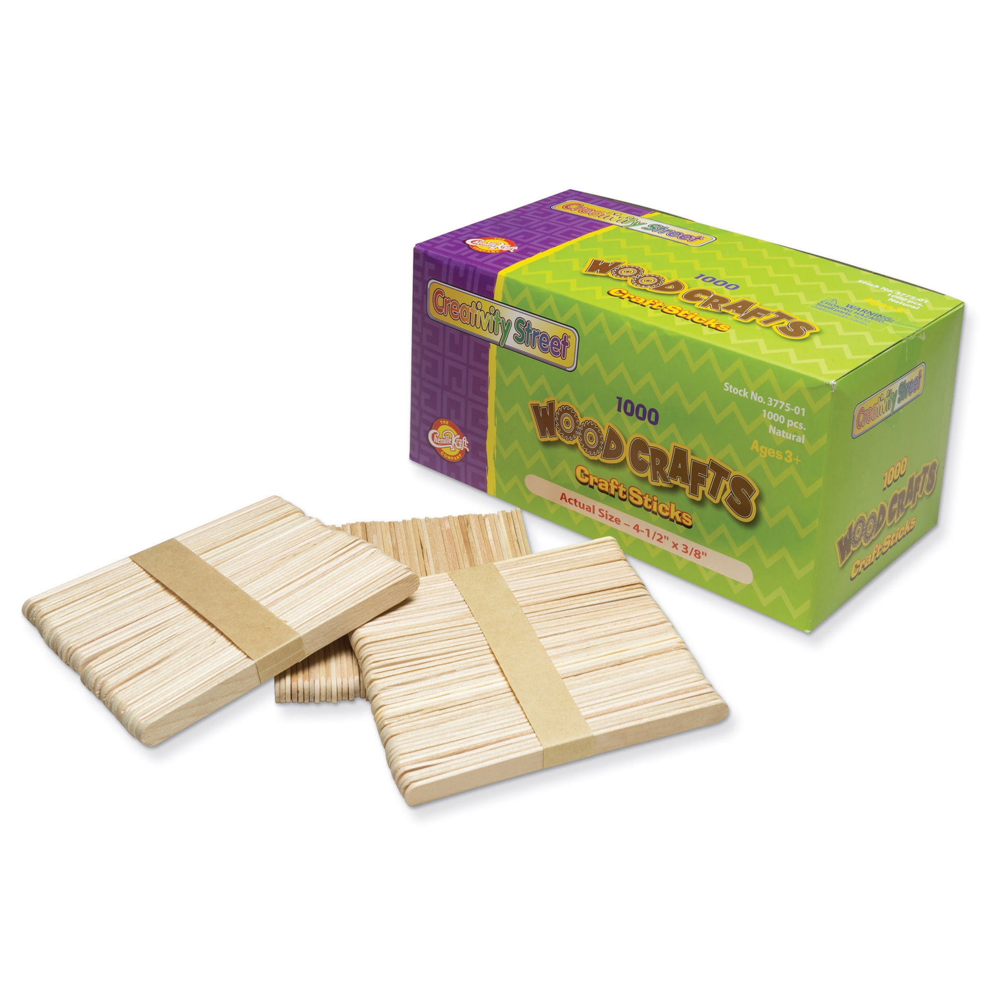 Creativity Street Wooden Craft Sticks, 4.5', Regular, Natural, 1000/Package