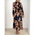 thumbnail image 5 of Women's Printed V-Neck Long Sleeve Elegant Retro Waist-Slimming Dress, 5 of 5