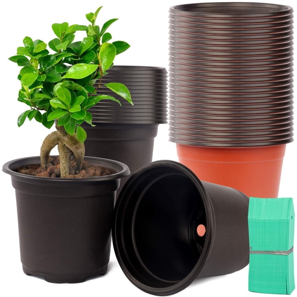 BOGI Lot de 110 Pots de Pépinière en Plastique de 6 Pouces, Livré avec 110 Pcs d'Étiquettes pour Plantes, Contenant pour Semis et Fleurs et Pots de Démarrage de Semences â?