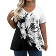 thumbnail image 2 of ADSSDQ Womens Tshirts Plus Size Short Sleeve Summer Loose Flowy Work Out Tops Gym For Women V-Neck Shirts Dressy Casual Retro Floral Blouses Sweatshirt Fall Clothes Black 5XL, 2 of 7