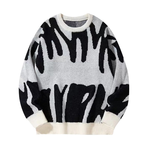 Men's Abstract Pattern Crew Neck Pullover Sweater Long Sleeve Casual Knit Top