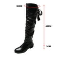 thumbnail image 6 of Xiaoxatg Women's Mid-Calf Boots Ladies Fashion Solid Color Peated Leather Bow Tie Back Thick Heel Long Boots for Stylish Comfort and Durability 7 Black, 6 of 6