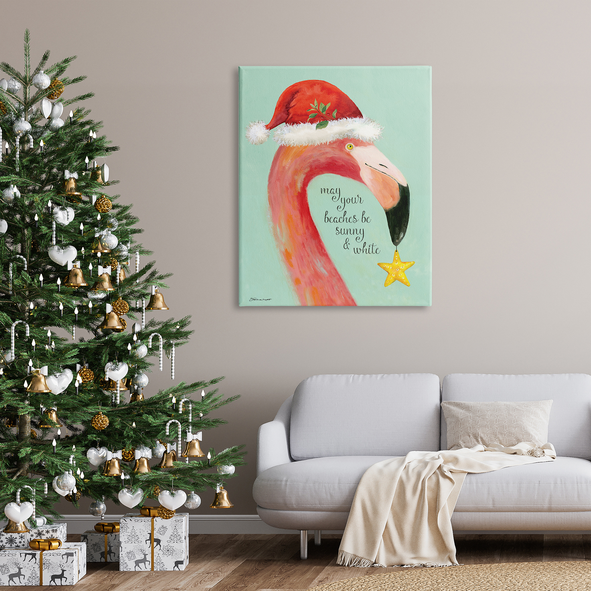 Stupell Industries Beaches Sunny & White Sand Phrase Santa Flamingo, 36 x 48, Design by Stephanie Workman Marrott