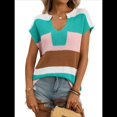 thumbnail image 3 of Tops Cortos de Verano para Mujer 2025, Suéter de Corta, Chaleco con Bloques de Color y Cuello en U, Camisetas Holgadas. Verde L, 3 of 10