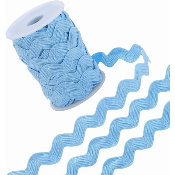 12.5 Yards Rick Rack Trim Polyester Rac RIC 1/2 Inch Wave Bending Fringe Trim Light Sky Blue Zig Zag Rickrack S Shaped Lace Ribbon Woven Fabric with Spool