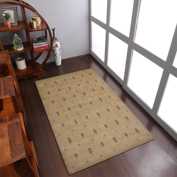 Rugsotic Carpets Hand Knotted Wool Area Rug 6'x9' Beige Contemporary Rectangle Indoor Rug for Living Room, Bedroom Antimicrobial L00501