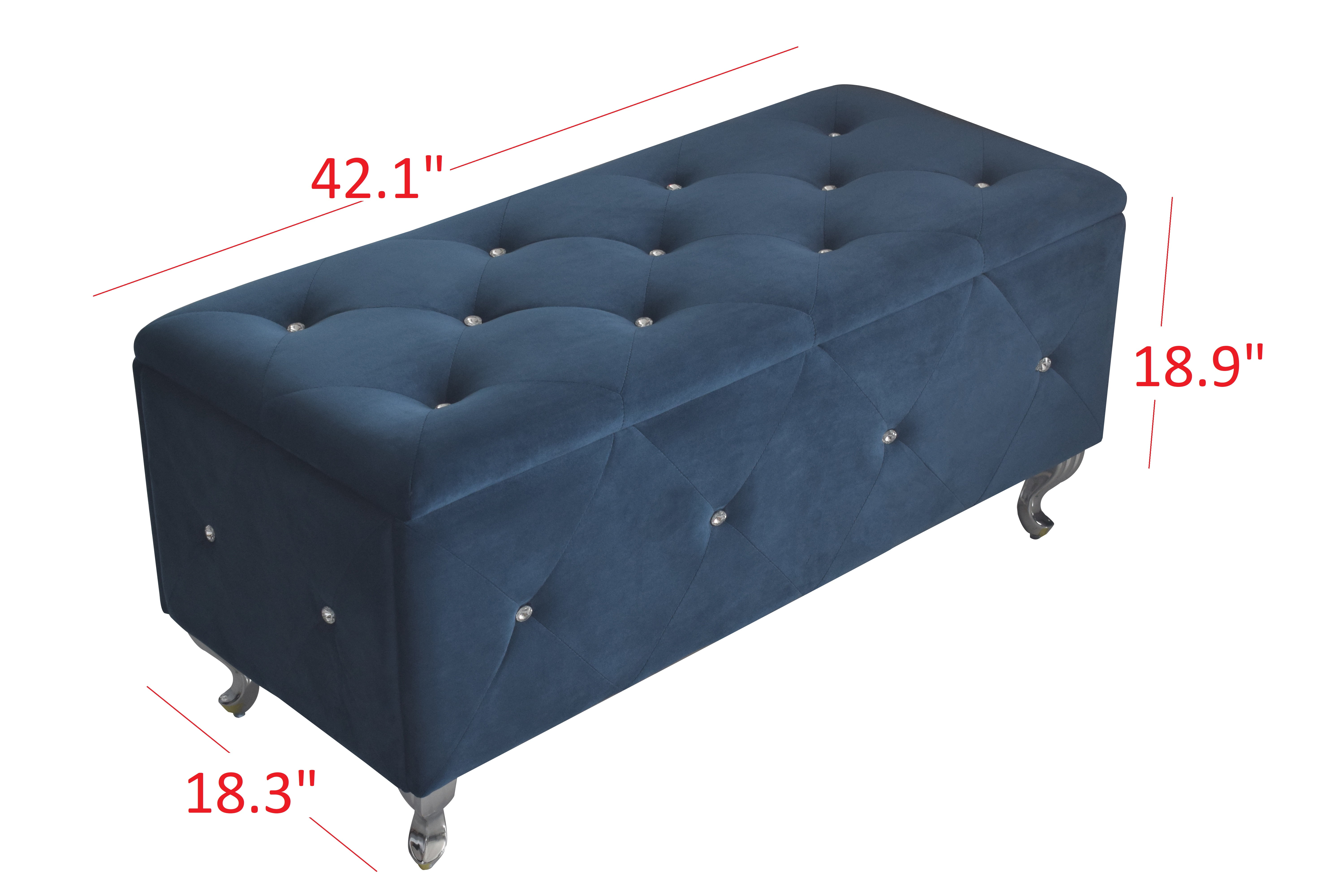 Home Design Bodhi Upholstered 42" Flip Top Storage Bench with Diamond Tufted Velvet Seat, Spacious Hidden Storage, and Multi-Purpose Rectangular Design for Bedroom or Living Room, Blue