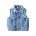 thumbnail image 2 of Gamivast Denim Vest Girls Boys Plaid Sleeveless Button Down Lapel Collar Jacket with Pockets Stylish Jeans Spring Outerwear Back-To-School Outfits, 2 of 6