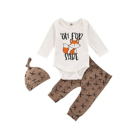 

Kuriozud Baby Set Fox Long Sleeve O-neck Romper Cross Trousers Hat
