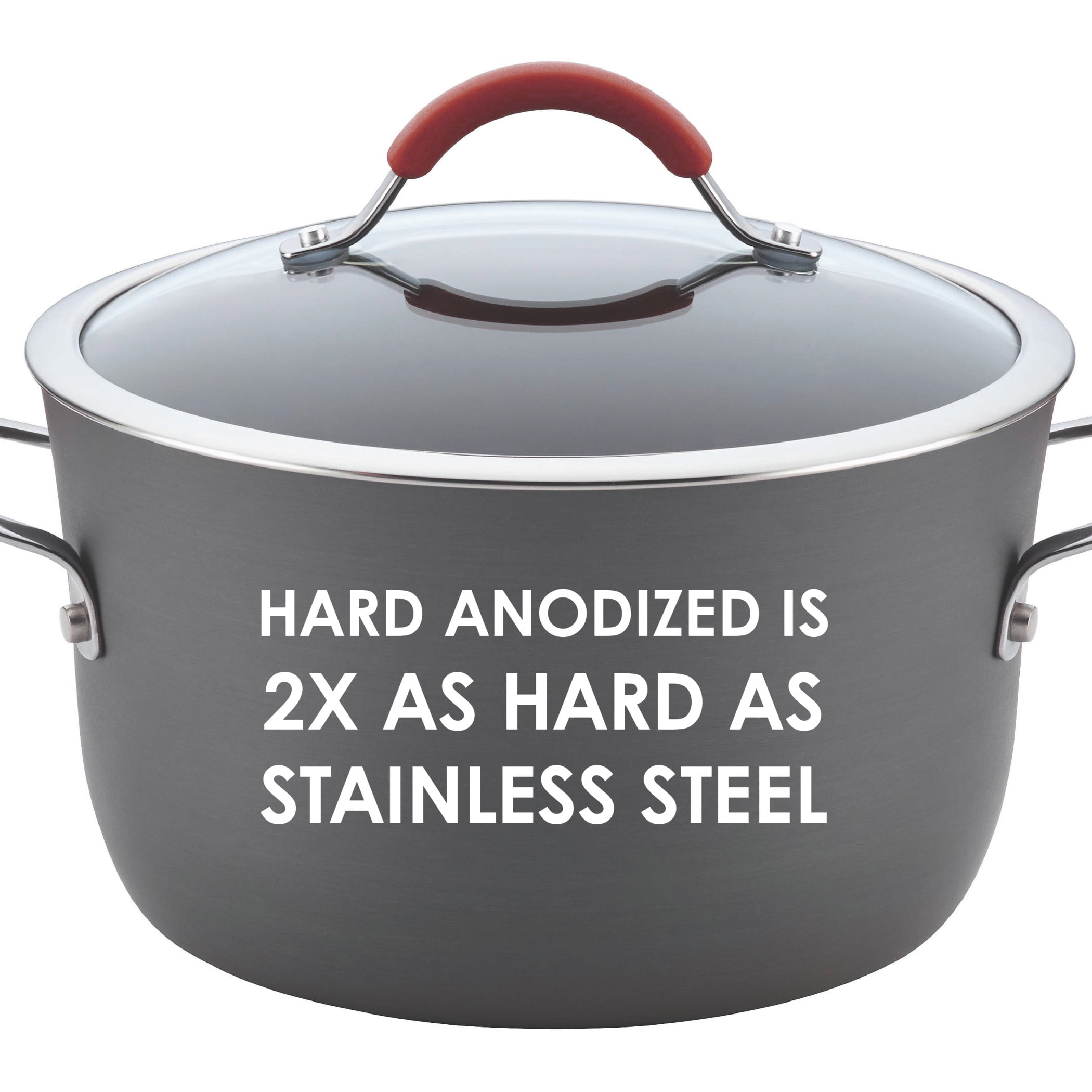 Rachael Ray Cucina Hard-Anodized Aluminum Nonstick Cookware Set, 12-Pieces, Gray with Cranberry Red Handles