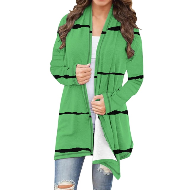 hotojiny Cardigans Grande Taille pour Femmes Léger Rayé Ouvert Manteau d'Automne Tendance Manches Longues Cardigan Fluide