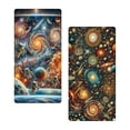 thumbnail image 2 of Ambesonne Galaxy Fitted Sheet Set 2 Pack All-Round Elastic, SciFi Outer Space Astronauts, Full Size, Marigold Aqua Multicolor, 2 of 3