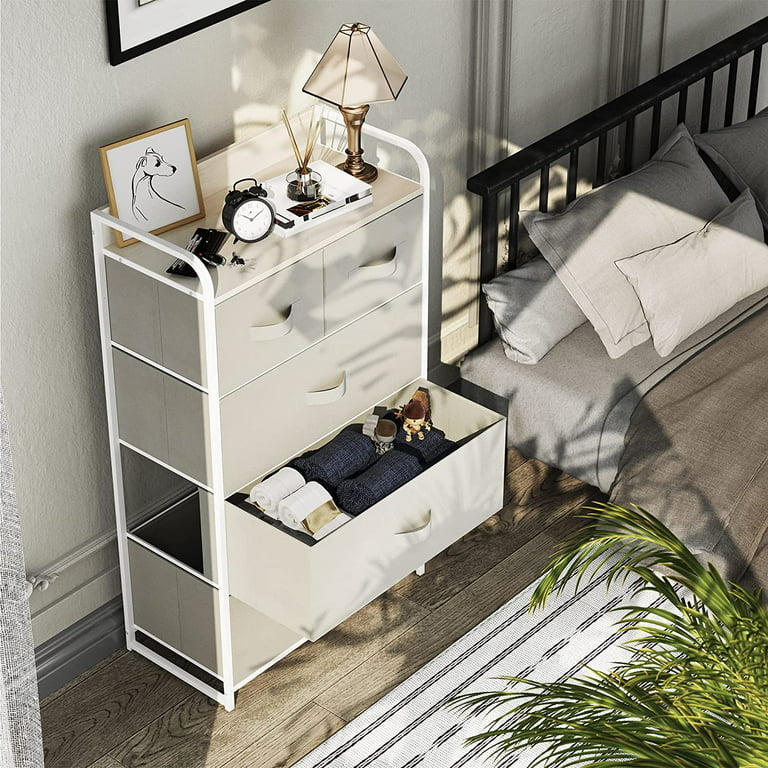 YILQQPER Dresser for Bedroom with 5 Drawers, Tall Storage Tower for Closet,  Living Room, Nursery, White Dresser with Sturdy Steel Frame, Fabric Bins,  Leather Finish, Wood Top, White - Yahoo Shopping
