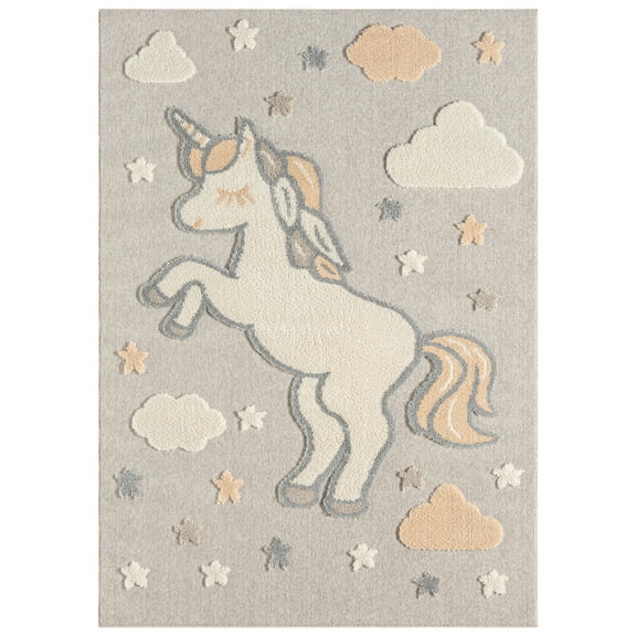 TOWN & COUNTRY PLAY Starlight Unicorn Dream Kids Area Rug, Soft & Plush, Calming, Bedroom Rug, Nursery Decor, Playroom & Classroom Rugs, Beige/Multi, 5'2"x7’2”