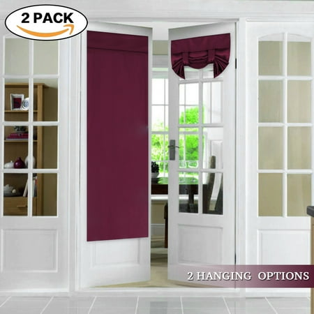 Horizontal Cellular Shades For Patio Doors Flamingop Tricia Window Door Curtains, Burgundy Blackout Curtain Rod Pocket, 2 Panels, 26 X 68 Inches ()