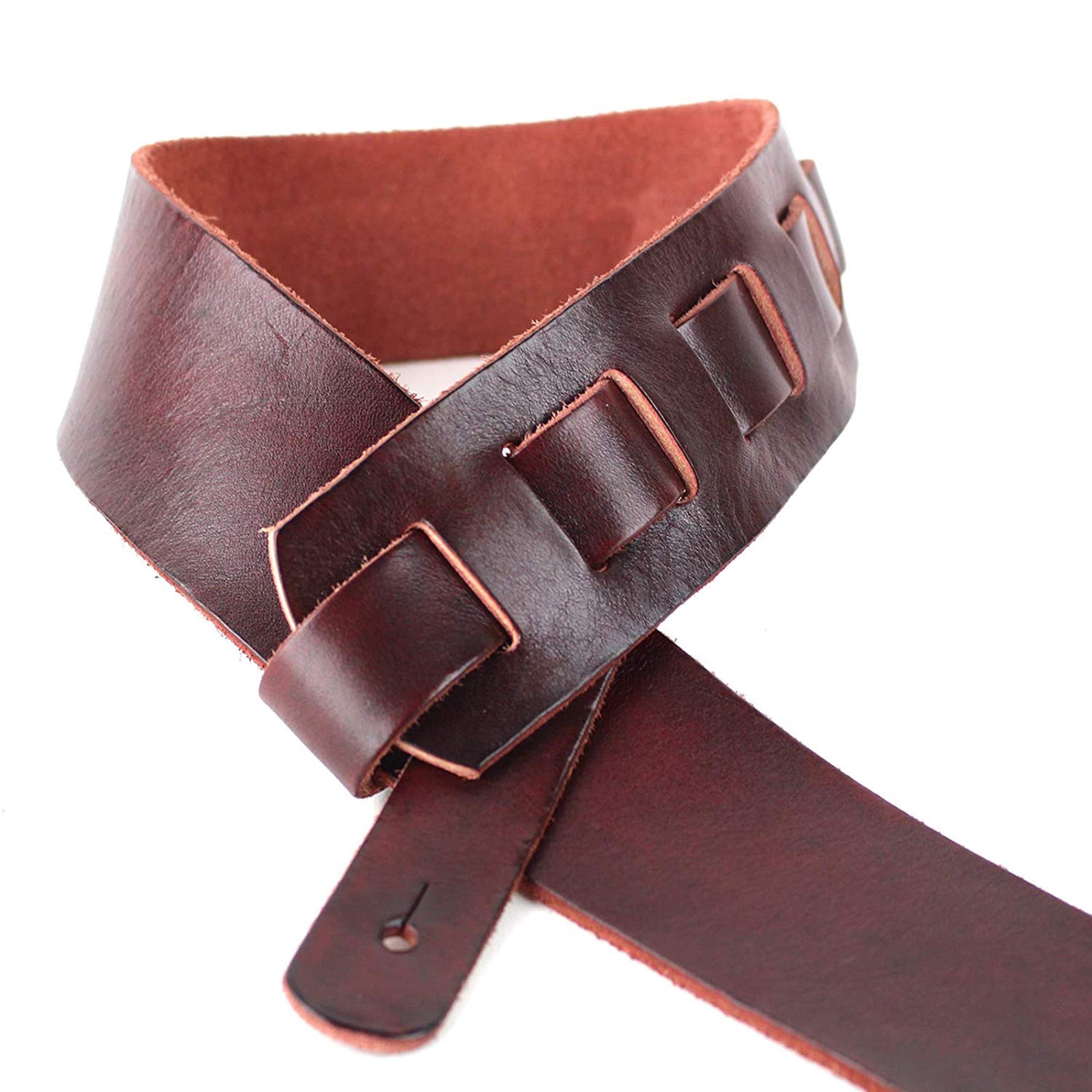 Walker & Williams S-01 Oxblood Brown Full Grain Extra Thick Soft Italian Leather Rugged Finish Guitar Strap