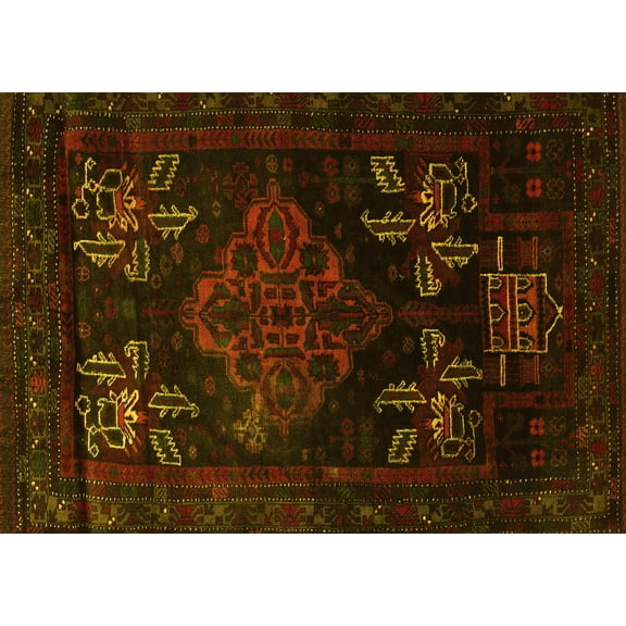 Ahgly Company Machine Washable Indoor Rectangle Persian Yellow Traditional Area Rugs, 5' x 7'