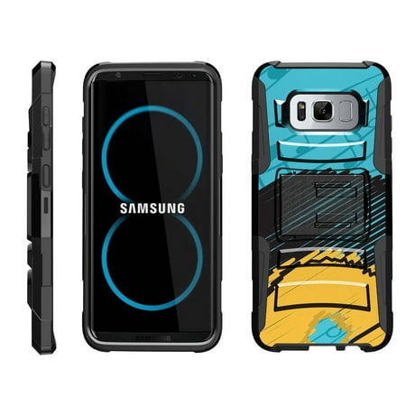TurtleArmor Â® | For Samsung Galaxy S8 G950 [Hyper Shock] Rugged Dual Layer Hybrid Armor Kickstand Holster Belt Clip Case - Blue Music