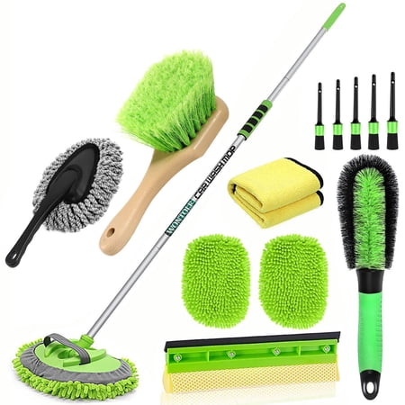 Wontolf 62'' Car Wash Brush with Long Handle Microfiber Car Wash Mop Mitt Kit Car Detailing Brush Cleaning Kit Windshield Squeegee Car Duster Wheel Tire Brush for Cars RV Truck Boat 15PCS E11
