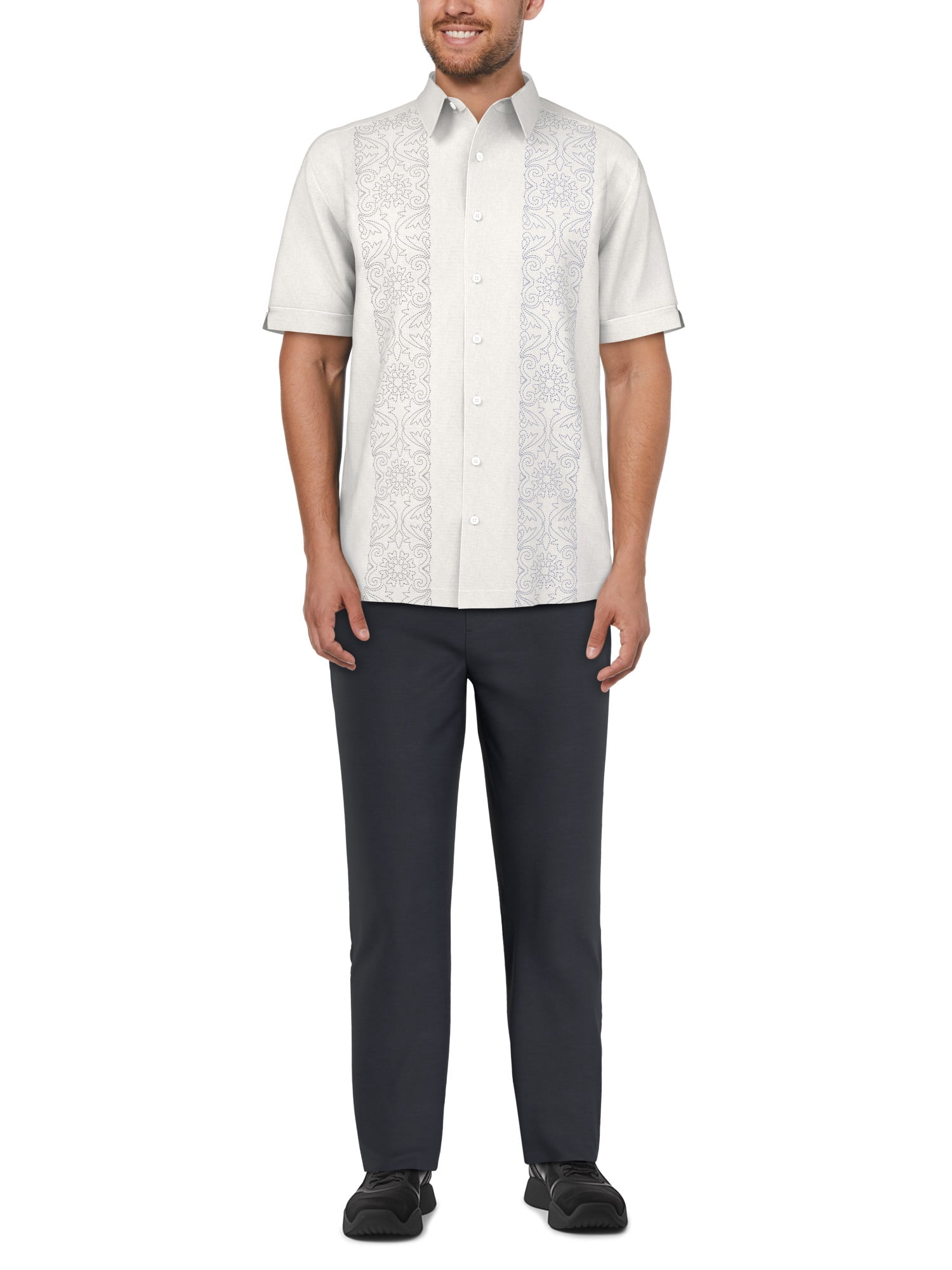 Cafe Luna Men's and Big Men's Printed Panel Short Sleeve Shirt, Sizes S-5XL