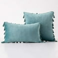 thumbnail image 3 of Nvzi Velvet Soft Solid Decorative Throw Pillow Cover with Tassels Boho Accent Cushion Case for Couch Bedroom Car Aqua Green 18''x18'', 3 of 5