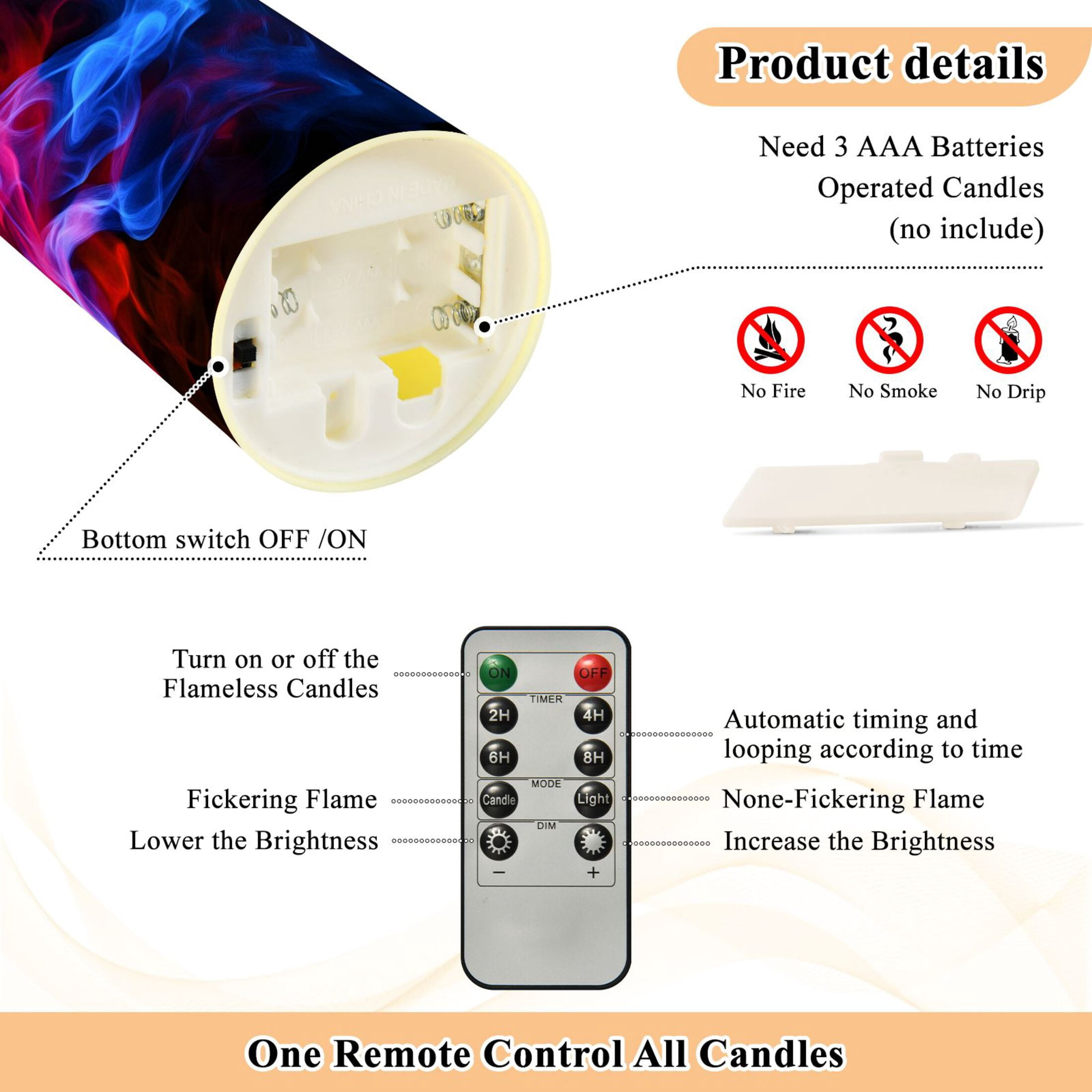 Blue and Red Flame Mixture Flickering Flameless Candles with Remote Timer Battery Operated LED Tealight Set of 2 M