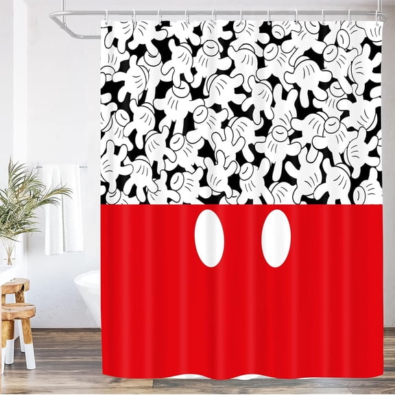 Cute Cartoon Shower Curtain White and Red Children Cartoons Kids Shower Curtain Sets Waterproof Polyester Fabric Bathroom Curtains with 12 Hooks, 72 x 72 Inches