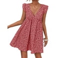 thumbnail image 3 of Deep V-Neck Women Floral Print Puff Sleeve Mini Dress, 3 of 5