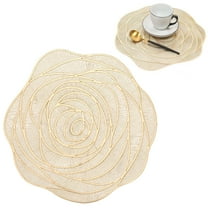 15" Flower Placemats Round Dining Mat, Washable Pressed Vinyl Table Mats Hollow Rose Design, Circular Dining Table Place Mats, for Wedding Holiday Birthday Party Kitchen Dining Table Decorations