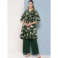 thumbnail image 2 of Janasya Indian Women's Bottle Green Crepe Foil Printed Short Kurta with Palazzo, 2 of 7