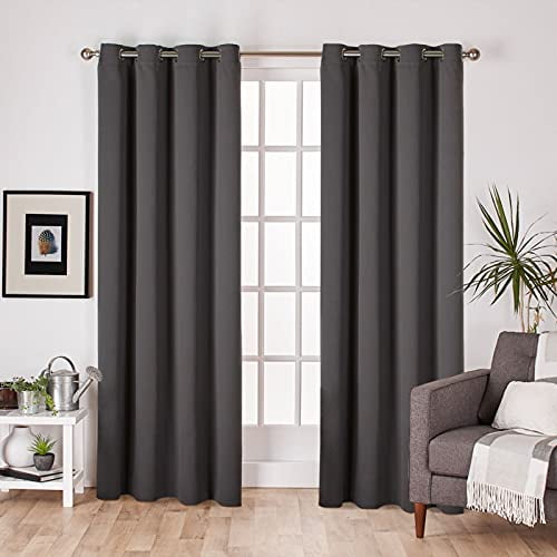 Exclusive Home Sateen Twill Woven Room Darkening Blackout Grommet Top Curtain Panel Pair, 52"x84", Charcoal