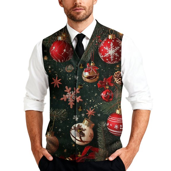 Resicozy Mens Christmas Sweater Vest Funny Xmas Print Holiday Vests V-Neck Casual Cardigan Vest Dark Gray 3XL