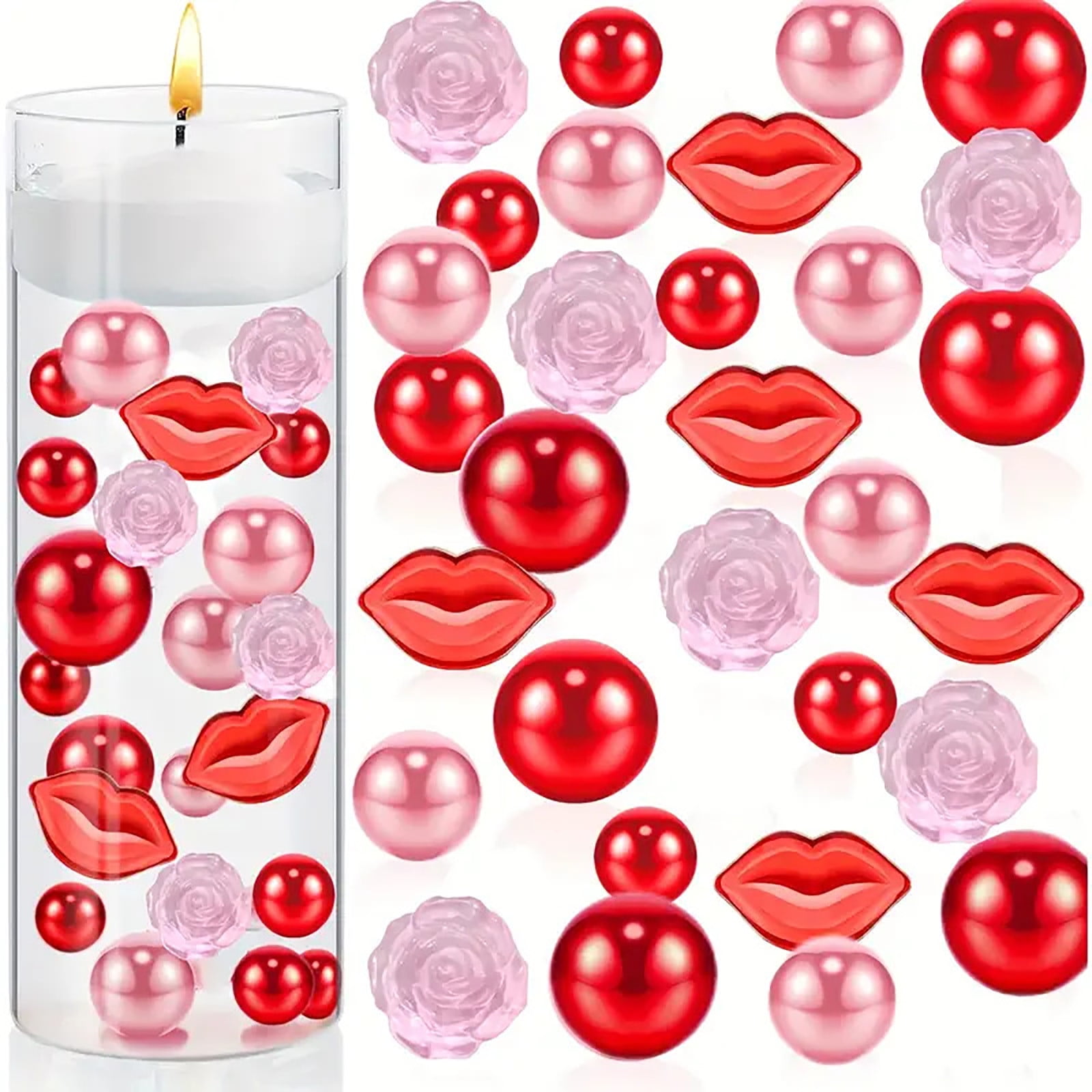 Larber 10164Pcs Valentine's Day Vase Filler Decoration Red White Heart  Pearls Bowl Filler Mini Acrylic Love Hearts Beads Floating Candle  Centerpiece
