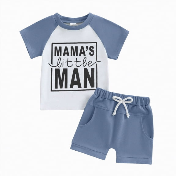 NIEWTR Baby Clothes Toddler Boy Outfits 12 18 24 Months 2T 3T 4T 2 Piece Striped T-Shirt and Solid Color Drawstring Waist Shorts Summer Set(Blue,18-24 Months)
