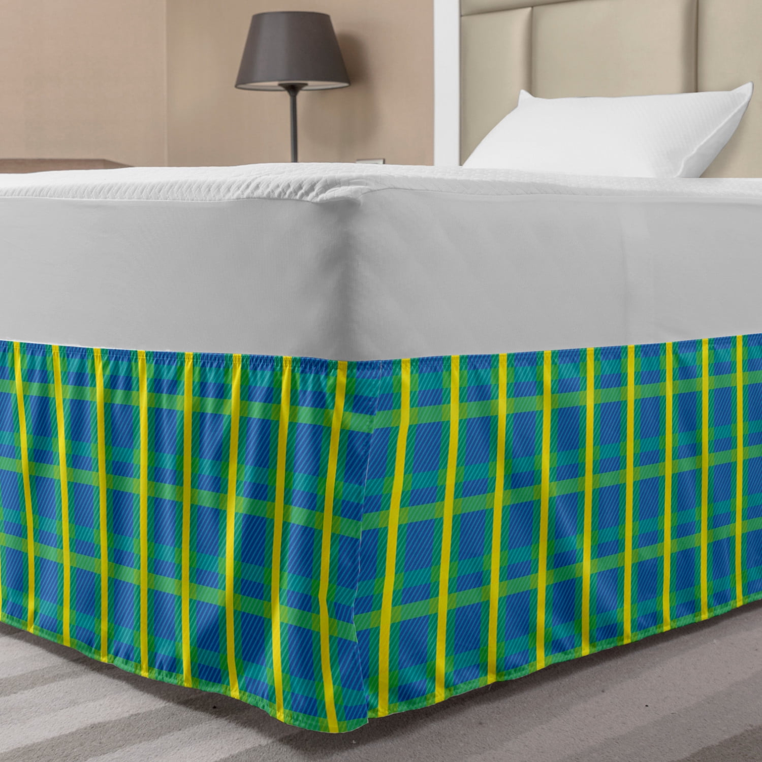 Abstract Bed Skirt, Pattern of Colorful Diagonal Streaks and Vertical