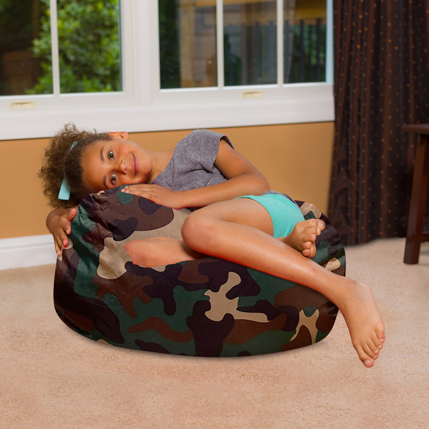 Posh Creations Bean Bag Chair for Kids, Teens, and Adults, 27in - Medium, Nylon Camo Green