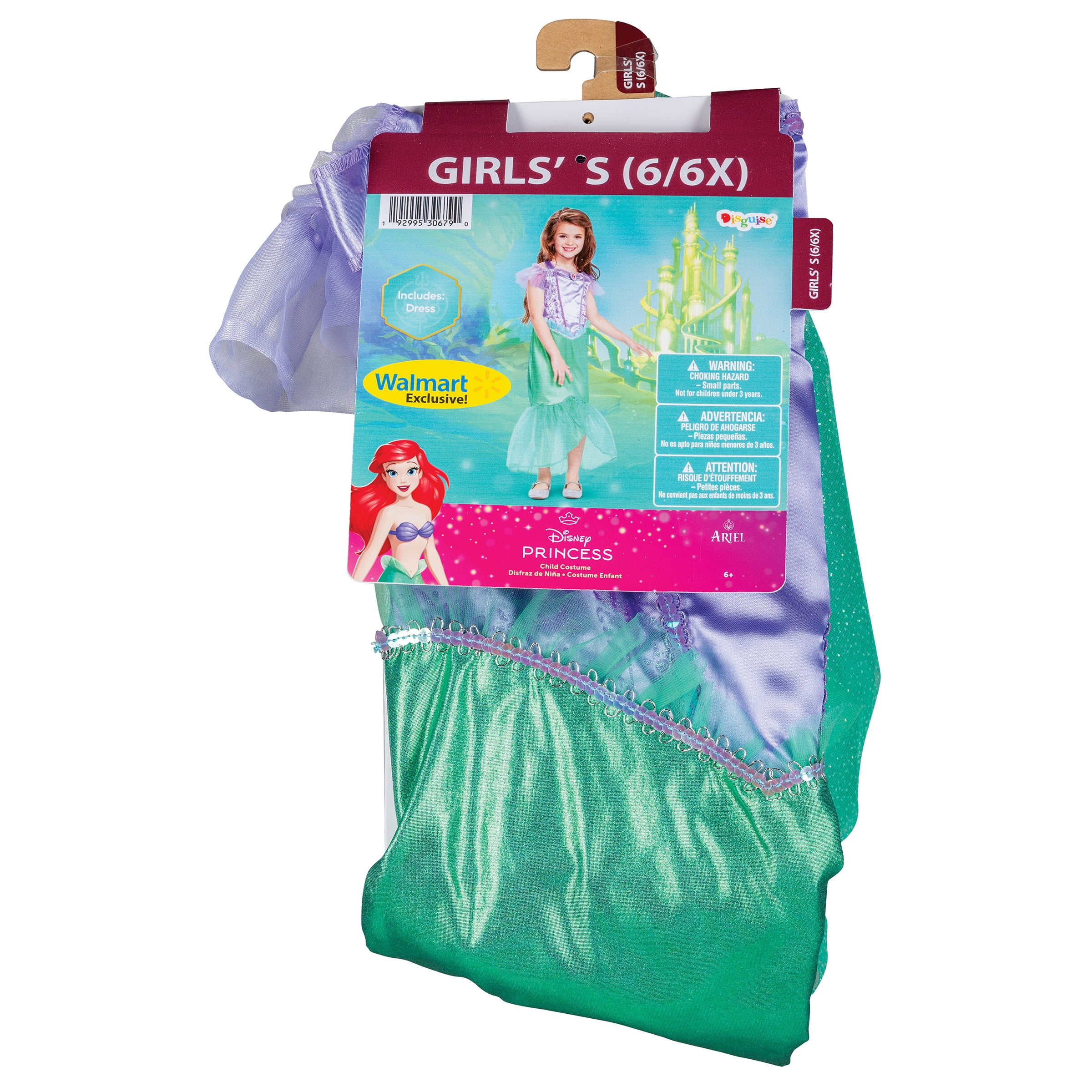 Disney The Little Mermaid Ariel Halloween Costume for Children, Girls Size S (6/6X), by Disguise