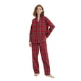 thumbnail image 3 of Amaxer Women's 100% Cotton Cozy Flannel Pajama Set - Long Sleeve Button-Up Top with Elastic Waist Pants, Warm & Soft Sleepwear, Red Christmas Plaid, XXL, 3 of 6