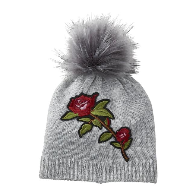 Embellished Rose Beanie, One Size Fits 