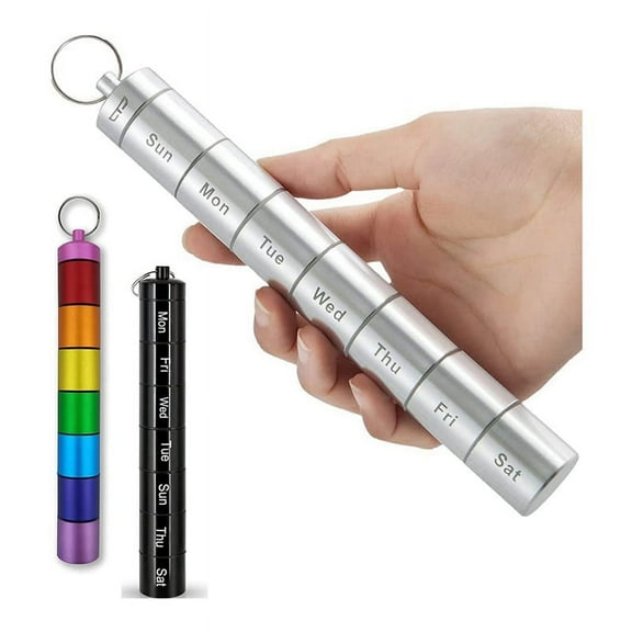 Pill Box Keychain Pill Holder Waterproof 7 Day Travel Weekly Pill Container Case Metal Compact Pill Box for Outdoor Use