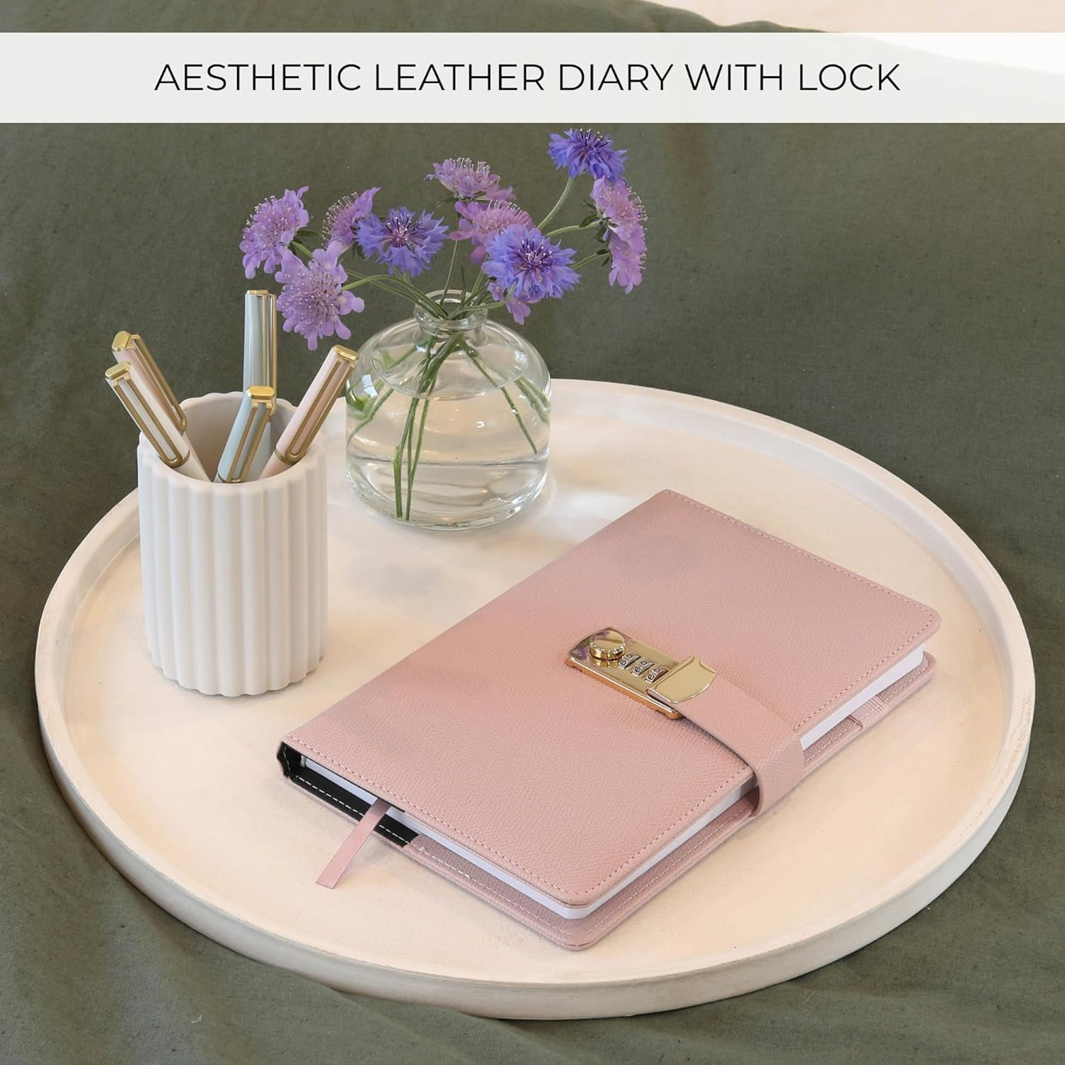 Aesthetic Diary with Lock - Beautiful Leather Journal with Easy to Change Code Lock & Refillable Pages - Quality 8.5x5.6” Planner for Women with Bookmark & Pen Holder to Protect Thoughts & Memories