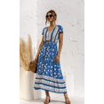 thumbnail image 4 of Femmes Robes-Été Casual Manches Courtes Taille Haute V Cou Imprimé Floral Boutonné Maxi Robe, 4 of 8