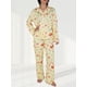 thumbnail image 2 of Soft Pjs Set Nuevos Pijamas Estampados Manga Larga Con Aberturas Pantalones Irregulares Trajes Sueltos Wo (M) Amarillo, 2 of 9