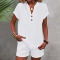 thumbnail image 3 of Linen Sets for Women 2 Piece 2026 Summer Plus Size Short Sleeve Shirts Shorts Matching Set Casual Cute Beach Vacation Outfits,White XL, 3 of 6