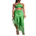thumbnail image 3 of Women Summer 2 Pieces Clothes Outfits Solid Color Tie-Up Halter Neck Sleeveless Tank Tops and Ruffles Irregular Long Skirts Set, 3 of 7